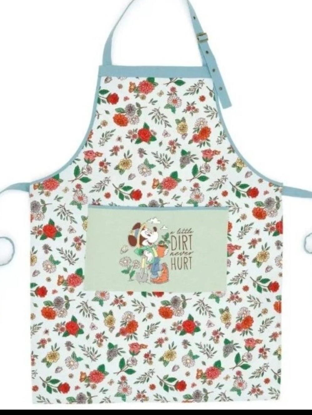 Disney Floral Print Apron with Blue Trim and Multicolor Flowers